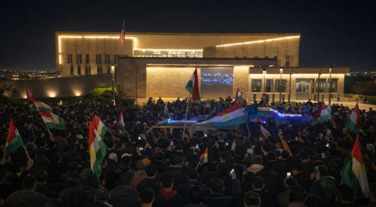 Kurdish Protesters Scale Erbil US Consulate Walls for SDF support