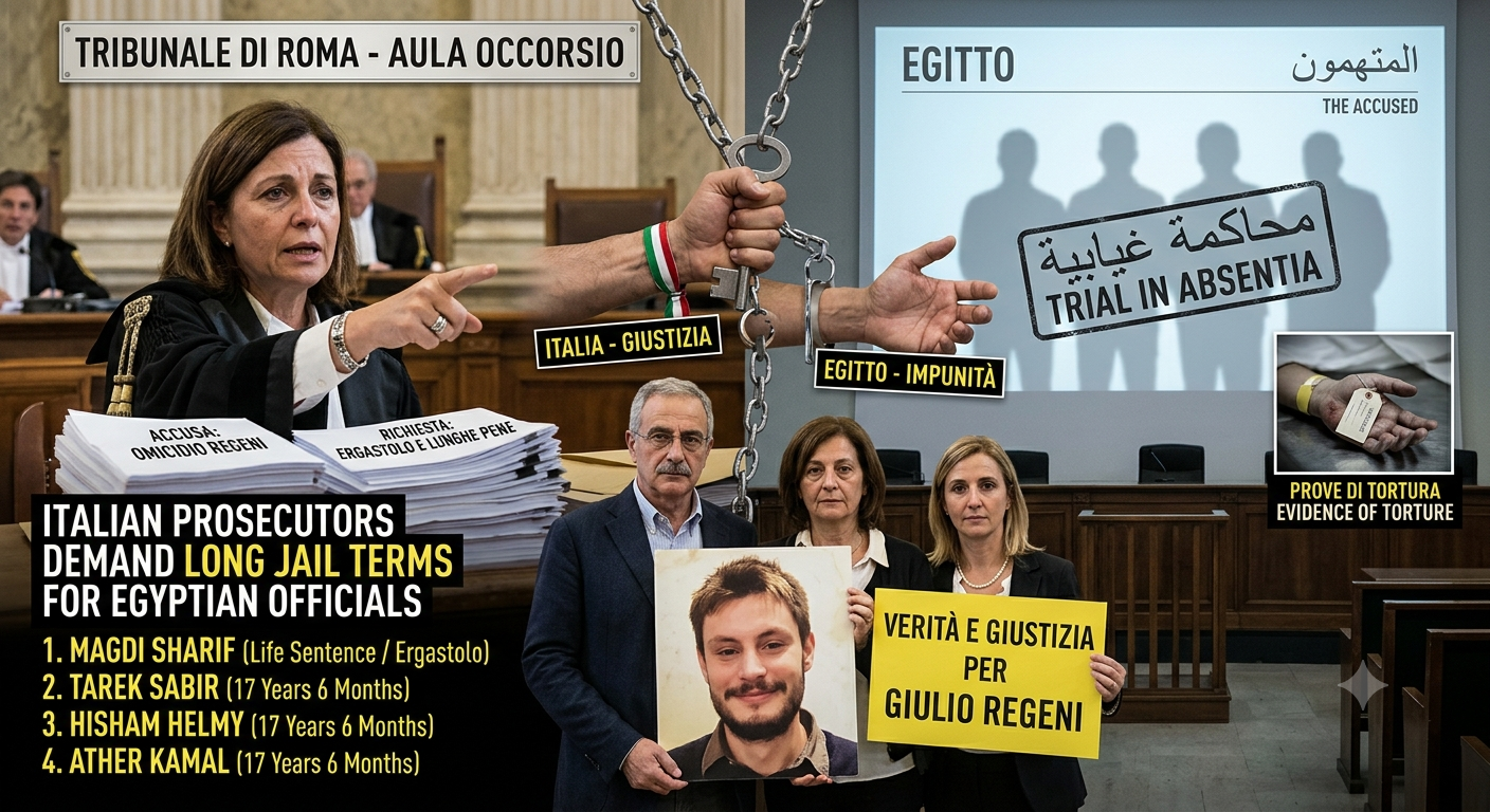 Italian Prosecutors Demand Long Jail Terms for Egyptians Accused in Giulio Regeni Murder