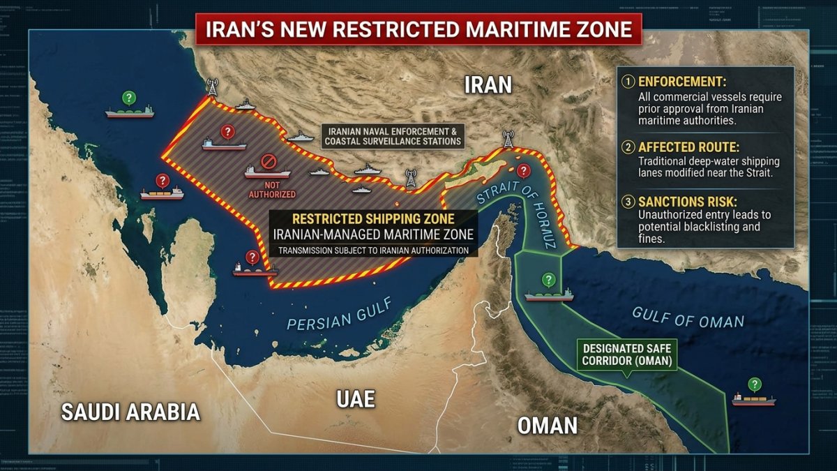 Iran to Impose Restricted Shipping Zone Near Strait of Hormuz