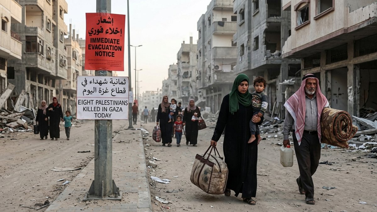 Israel Kills Eight Palestinians as New Evacuation Orders Force Families to Flee Gaza Homes